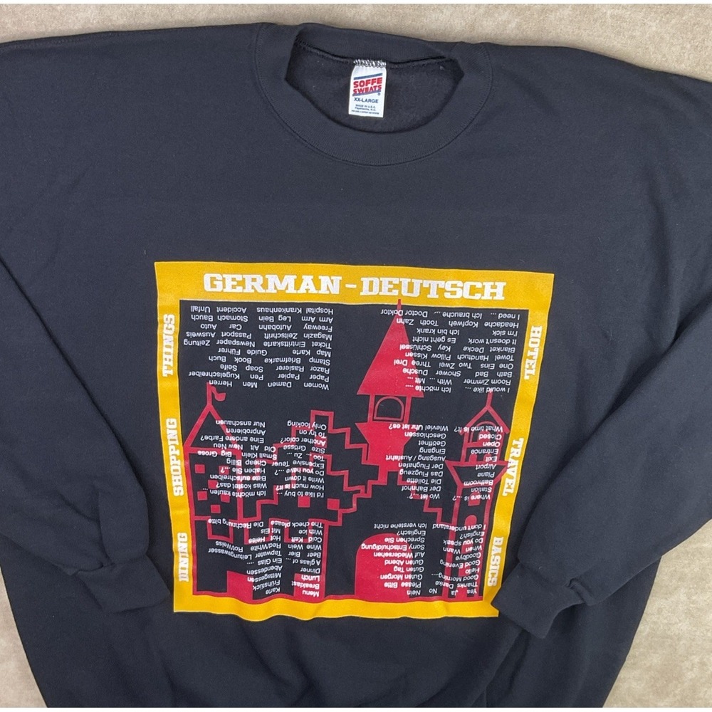 Vintage German Deutsch Sweatshirt Men Sz 2XL Crewneck Travel Graphic Soffe 90s